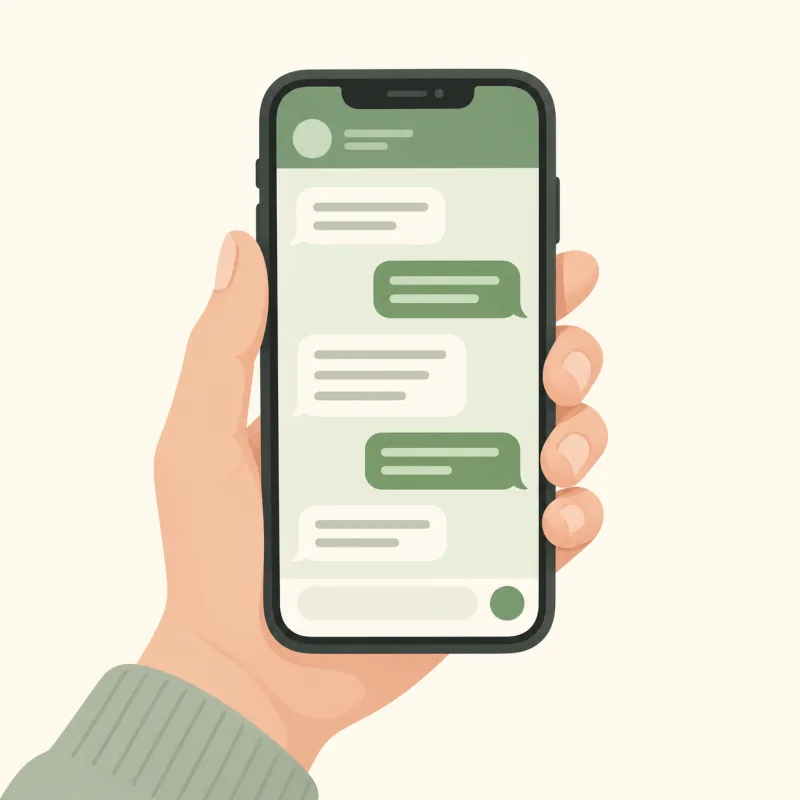 スマートフォンのチャット画面で相談のやりとりをしている様子（イメージ）