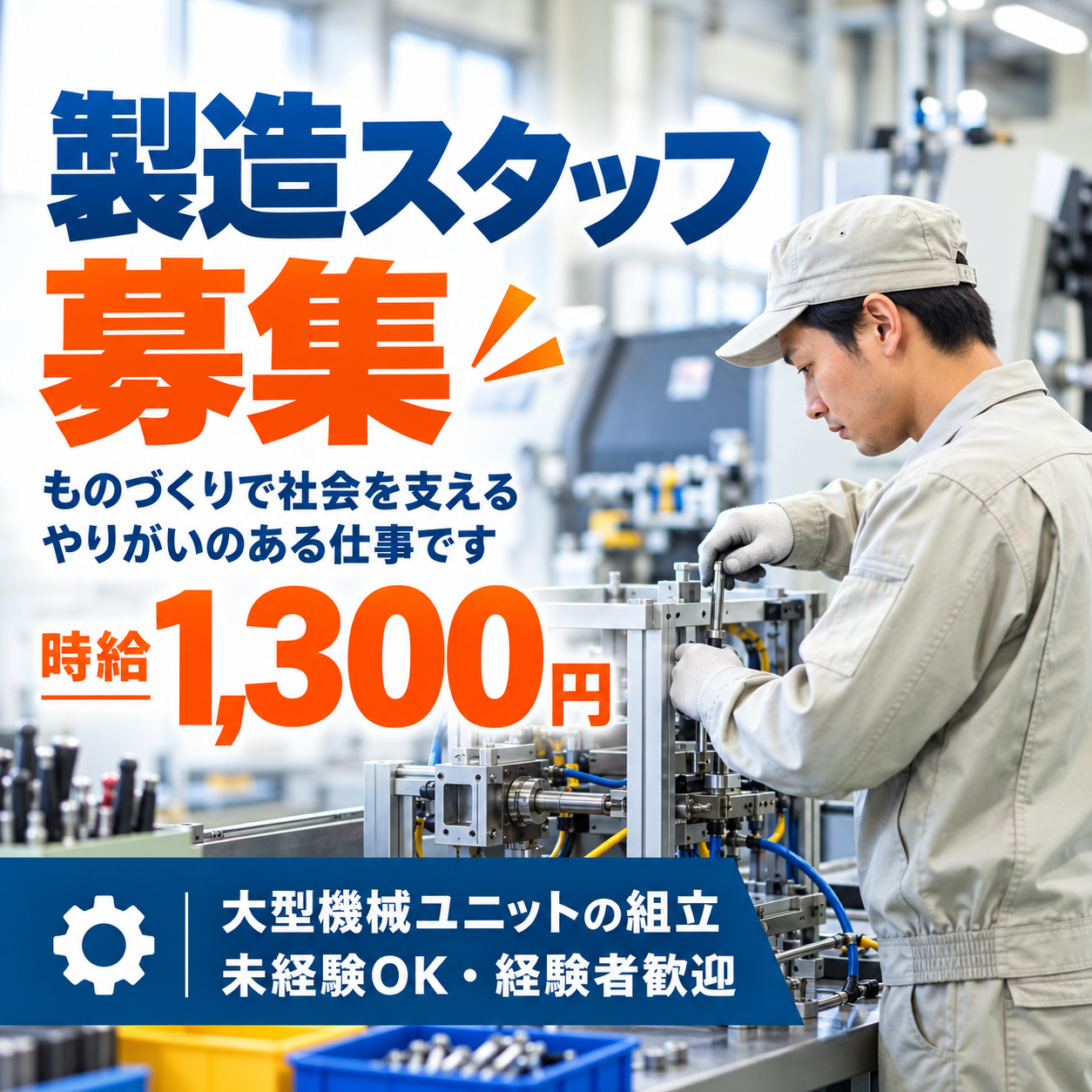 【茅野市勤務】製造業 大型機械のユニット組立スタッフ募集 時給1,300円